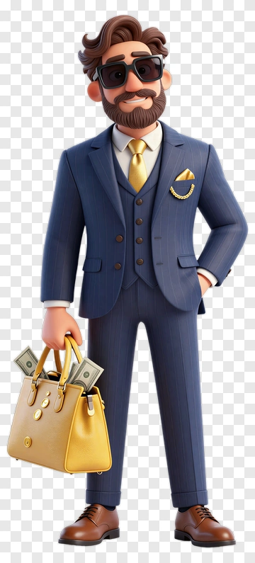 3D Businessman Holding A Gold Briefcase PNG
