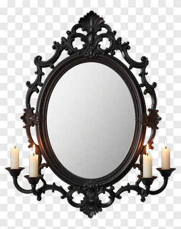 Vintage Black Mirror With Candle Holders PNG