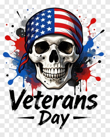 Veterans Day Skull With American Flag Bandana PNG