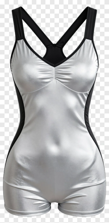 Silver Swimsuit With Black Accents PNG