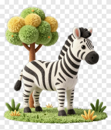 Felt Zebra Beside A Tree PNG