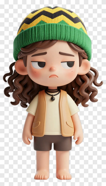 3D Cartoon Character With Green Beanie PNG