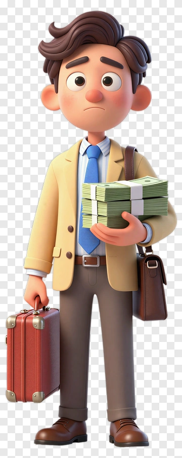 3D Businessman Holding Money And Briefcase PNG