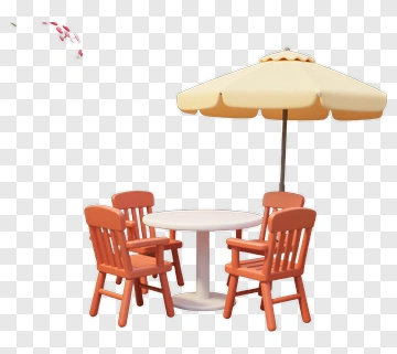 Outdoor Table With Four Chairs And Umbrella PNG