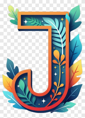 Decorative Letter J With Leaves And Flowers PNG