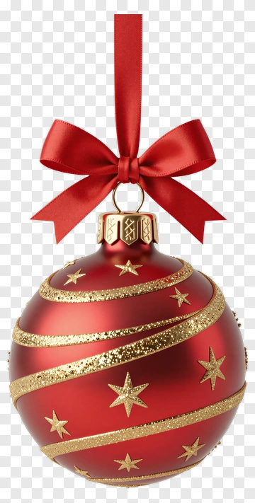 Red Christmas Ornament With Gold Stars And Ribbon PNG