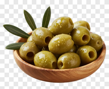Green Olives In A Wooden Bowl PNG