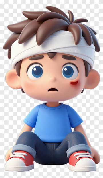 Cartoon Boy Sitting With A Bandage On His Head PNG