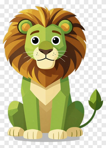 Cartoon Lion Sitting With Leaf PNG