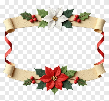 Christmas Poinsettia And Holly Decorative Frame PNG