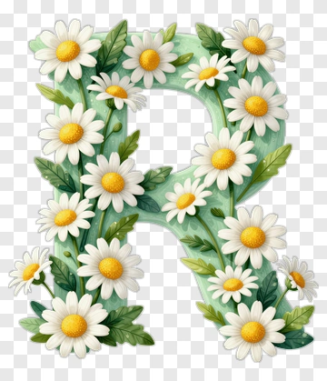 Floral Letter R Decorated With Daisies PNG