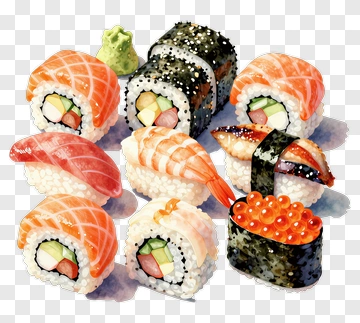 Colorful Sushi Platter With Various Types Of Sushi PNG