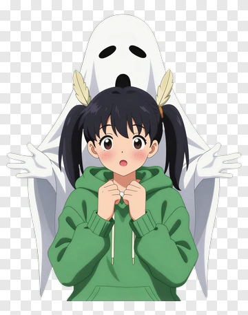 Cartoon Ghost And Girl Surprised PNG