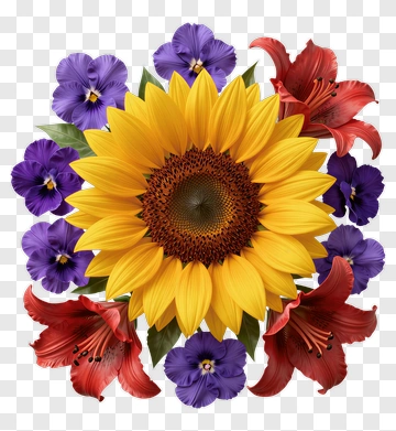 Colorful Floral Arrangement With Sunflower And Lilies PNG