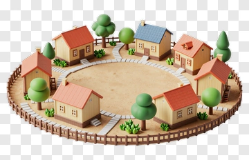 3D Village With Houses And Trees PNG