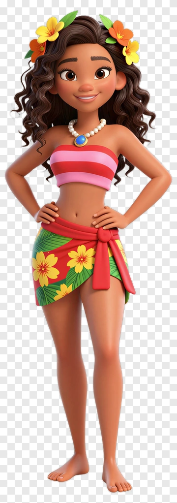Cartoon Girl In Tropical Outfit PNG