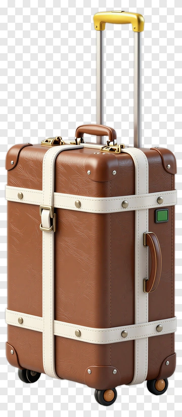 Brown Vintage Suitcase With Wheels PNG