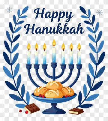 Happy Hanukkah With Menorah And Sufganiyot PNG