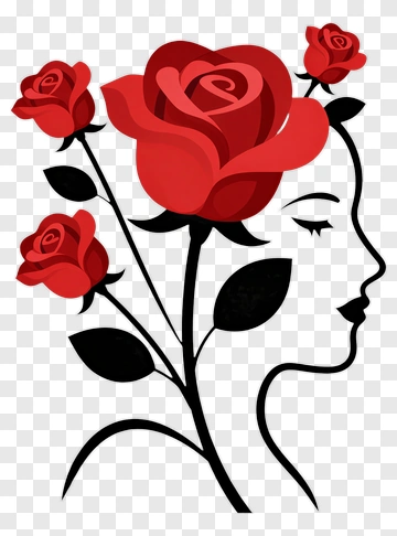 Silhouette Woman With Red Roses PNG