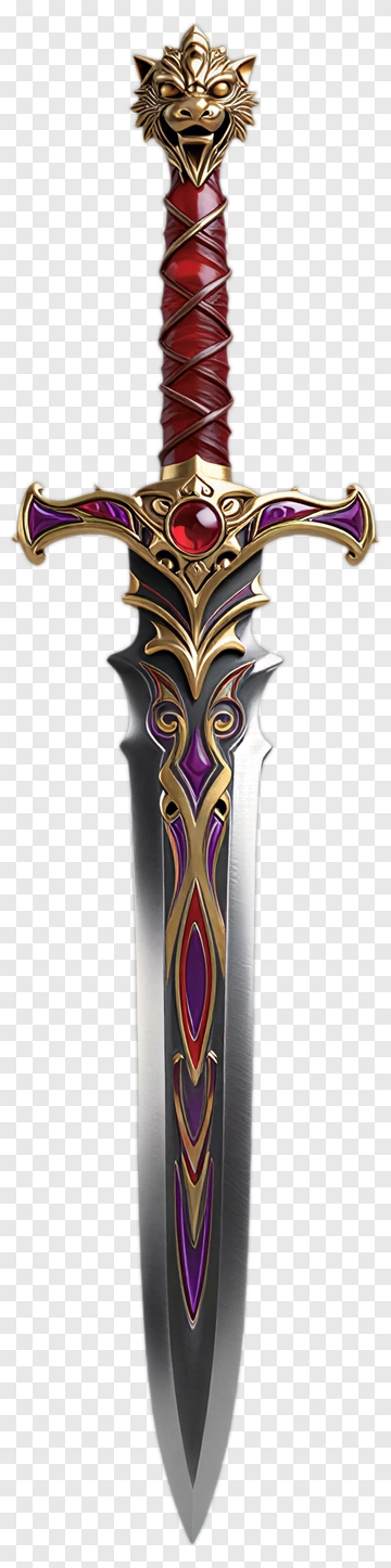 Decorative Sword With Lion Head And Gemstone PNG