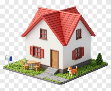 3D House With Garden And Dog PNG