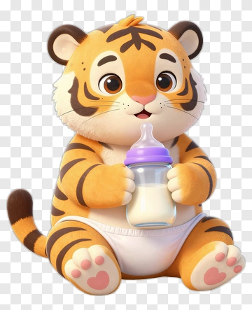 Cartoon Baby Tiger Holding A Bottle PNG