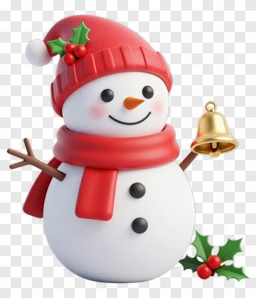 3D Snowman Holding A Bell PNG