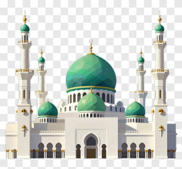 3D Mosque With Green Domes And Minarets PNG