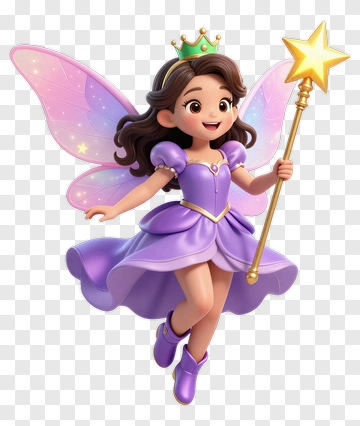 Cartoon Fairy Holding A Magic Wand PNG