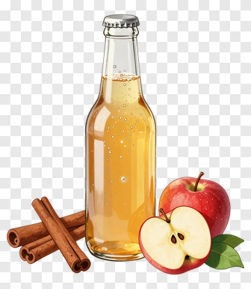 Apple Cider Bottle With Slices And Cinnamon Sticks PNG