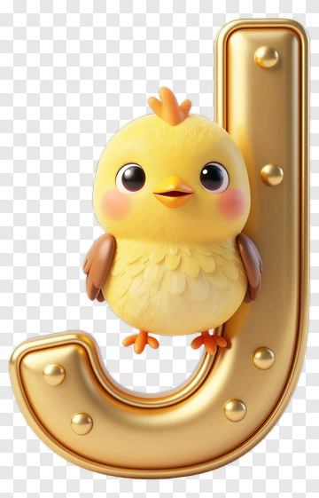 Cartoon Chick Sitting On A Golden Letter J PNG