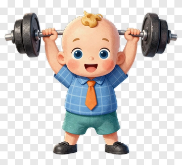 Cartoon Baby Lifting Weights PNG