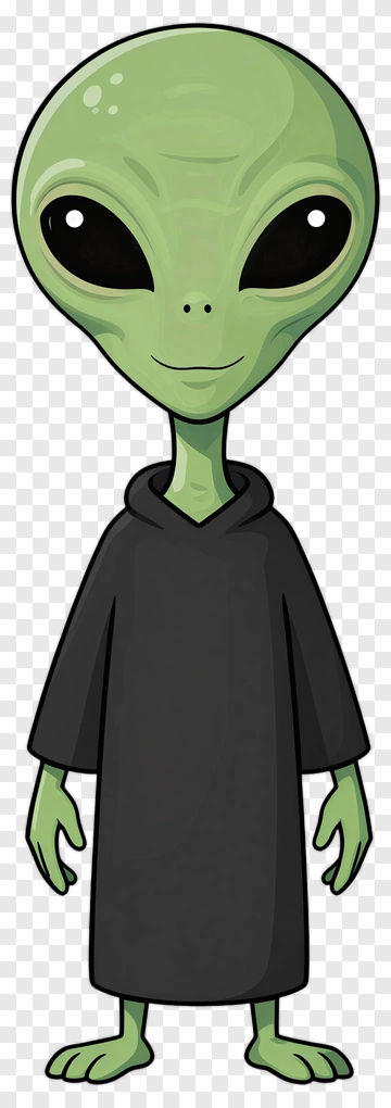 Cartoon Alien Character In Black Robe PNG