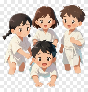Cartoon Children Playing Together PNG