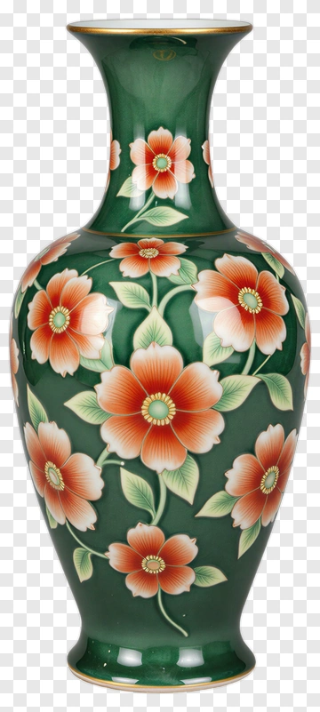 Floral Green Vase With Orange Flowers PNG