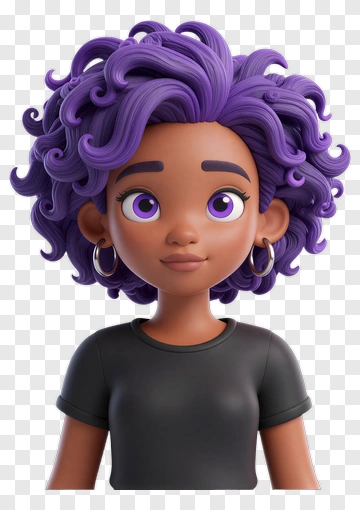 3D Girl With Purple Hair PNG