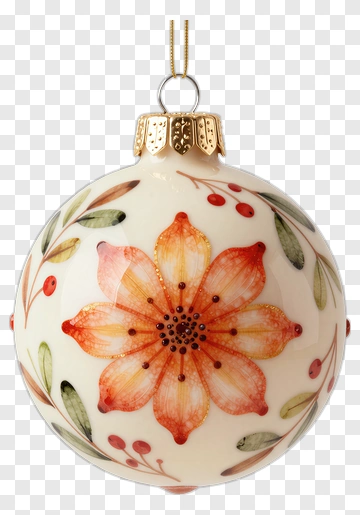 Decorative Christmas Ornament With Floral Design PNG