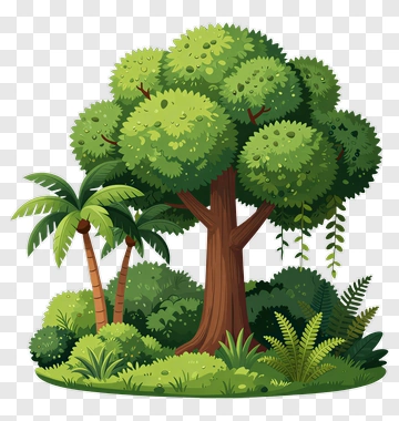 Lush Green Forest Scene With Trees And Plants PNG