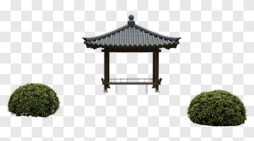 Traditional Gazebo Surrounded By Green Bushes PNG