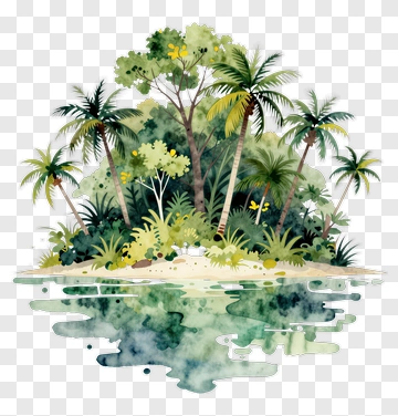 Tropical Island With Palm Trees And Reflection PNG