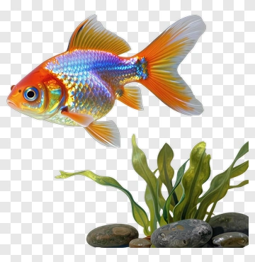Colorful Goldfish Swimming Among Aquatic Plants PNG