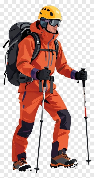 Man Skiing In Orange Winter Gear PNG