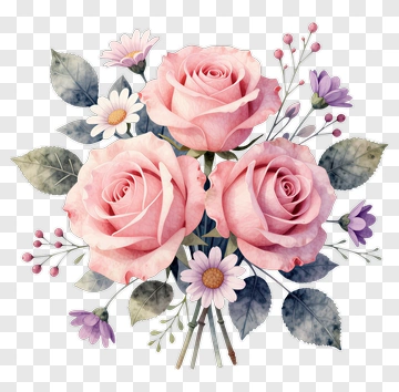 Pink Roses And Wildflowers Bouquet PNG