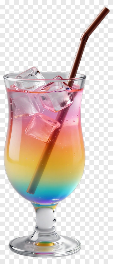 Colorful Drink With Ice Cubes And Straw PNG