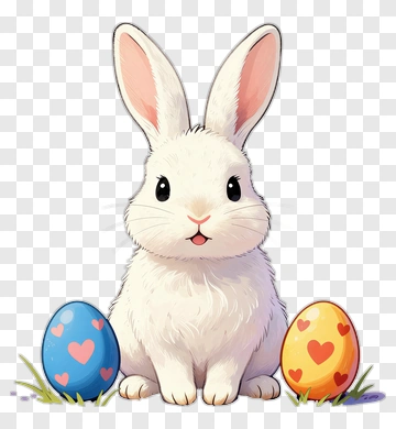 Cartoon Rabbit With Easter Eggs PNG