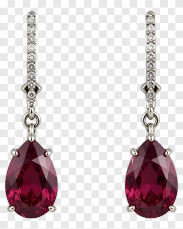 Ruby Drop Earrings With Diamond Accents PNG