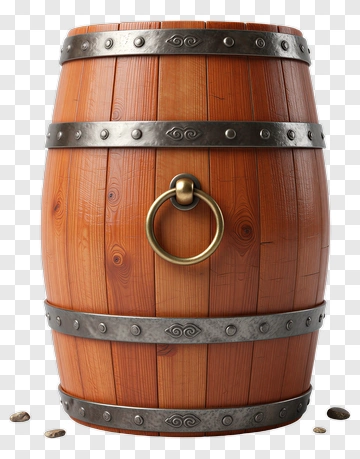Wooden Barrel With Metal Bands PNG