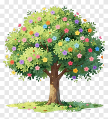 Colorful Tree With Flowers PNG