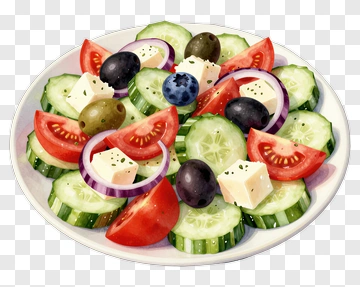 Fresh Salad With Cucumbers, Tomatoes, And Olives PNG