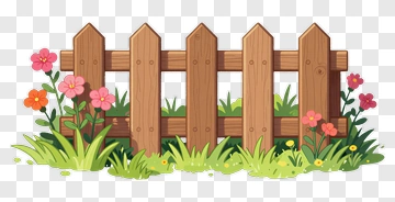 Wooden Fence With Colorful Flowers PNG